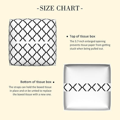 POIUBLE Leather Tissue Box Holder Black and White Quatrefoil Tissue Box Cover Square Waterproof Tissue Holder Organizer Modern Napkin Holder for Bedroom Dresser Night Stand Office Desk