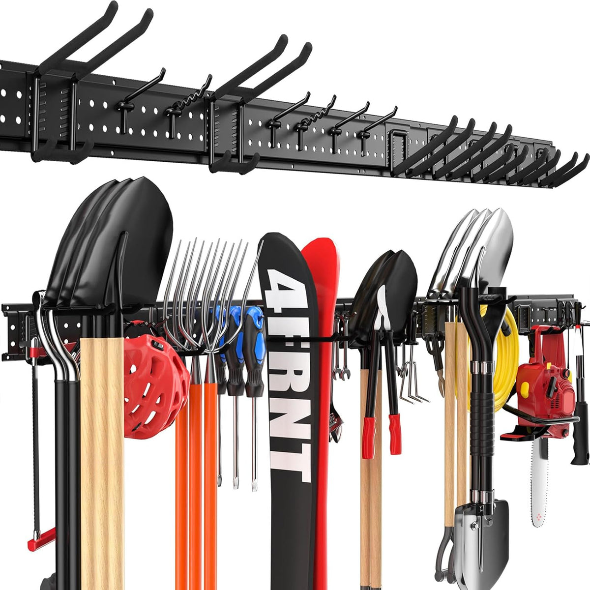 Garage Tool Organizer Wall Mount 64 inches with 13 Adjustable Heavy-Duty Hooks, Garage Organization, Garden Tool Storage Rack, Yard, and Shed, Holds Up to 520 lbs