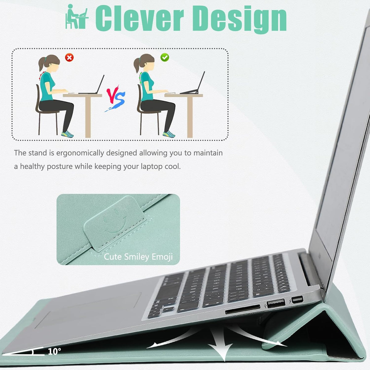 HYZUO 15 Inch Laptop Sleeve Case with Stand for MacBook Air 15 M4 A3241 M3 A3114 M2 A2941 2025-2023, 15" Surface Laptop 7/6/5/4, MacBook Pro 15 A1990 A1707 2019-2016, with Pouch, Mint Green