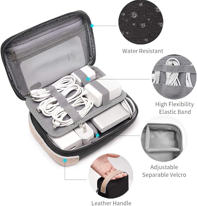 pack all Electronic Organizer, Cable Organizer Bag, Cord Travel Organizer for Cables, Chargers, Phones, USB cords, SD Cards (Black)