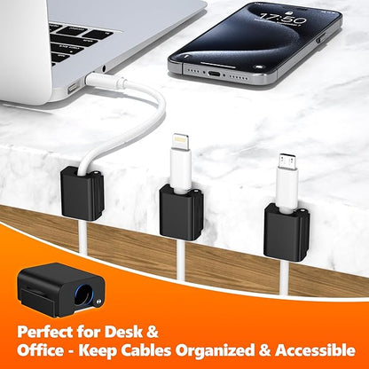 AGVEE 8 Pack Magnetic Cord Organizer Clips, 10mm Ultra-Thin Aluminum Cable Management Holder, 2 Pairs of Strong Magnets Keeper for Home Desk Office Gadgets Accessories, Residue-Free Tape, Black