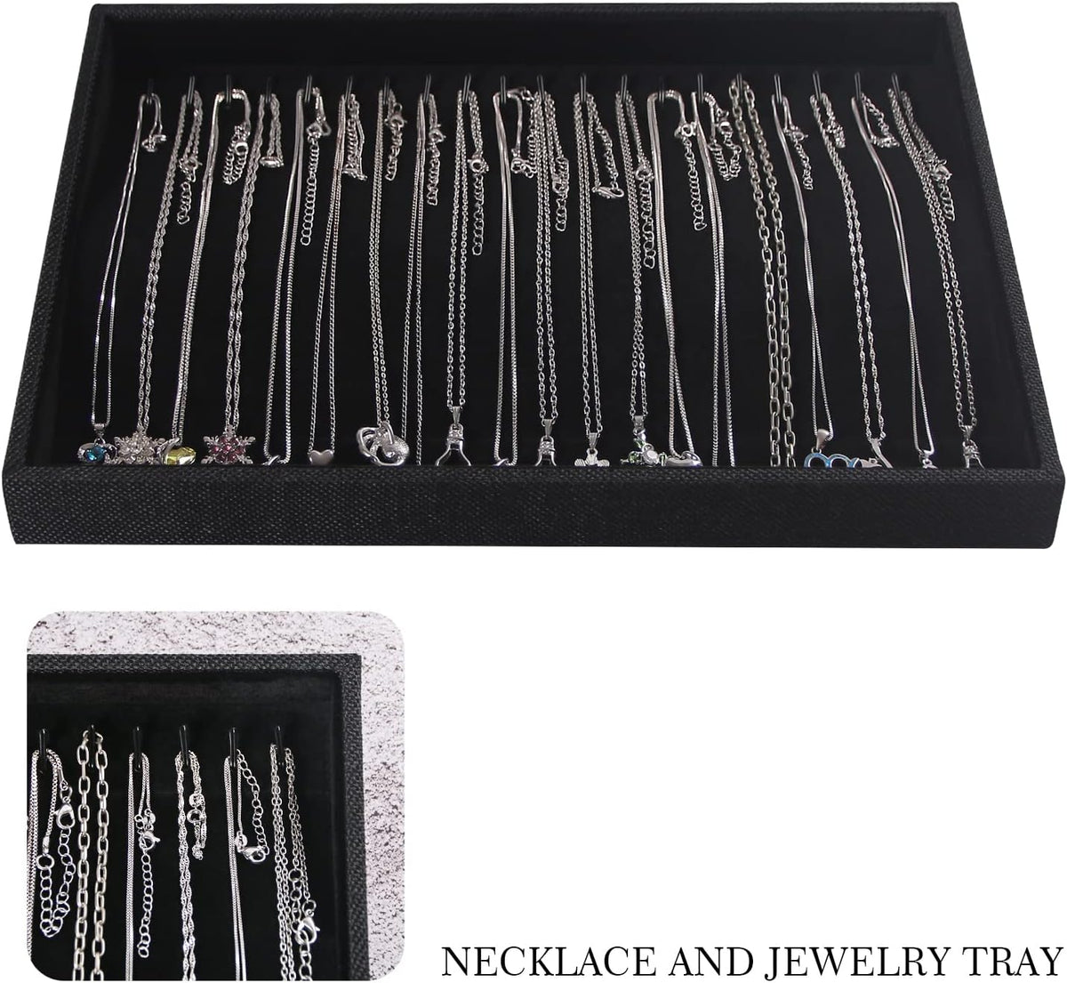 Julysky 2 Pcs/set Stackable Jewelry Organizer Trays，Necklace Tray+Necklace Tray, Jewelry Displays for Selling,Black