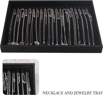 Julysky 2 Pcs/set Stackable Jewelry Organizer Trays，Necklace Tray+Necklace Tray, Jewelry Displays for Selling,Black