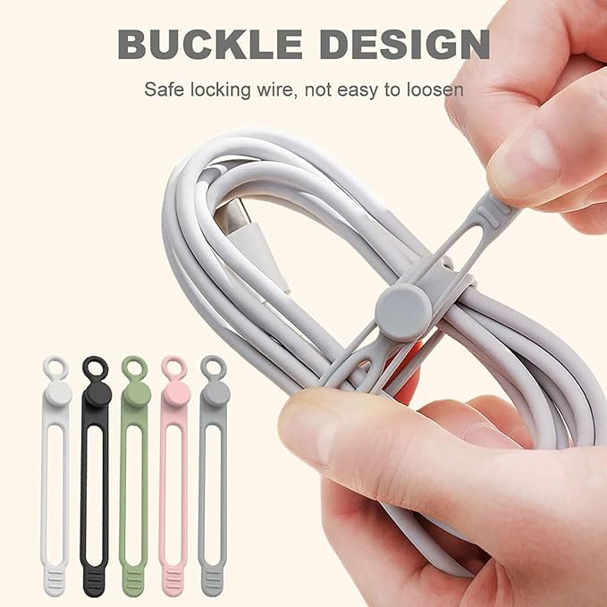 Silicone Cable Ties, Data Cable Organizer Reusable Cable Management Organizer, Multipurpose Elastic Cord Organizer for Bundling and Fastening Cable Cords Wires for Travel/Office/Home (Grey, 10Pack)
