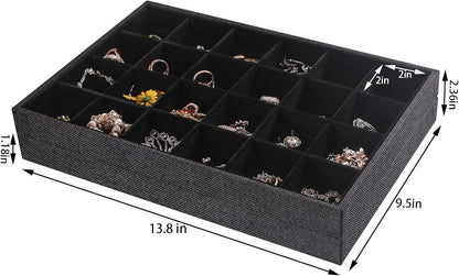 Julysky 2 Pack 24 Grids Jewelry Organizer Trays Ring Earring Display Stand for Selling, Black Velvet Necklace Holder Box Bracelet Case