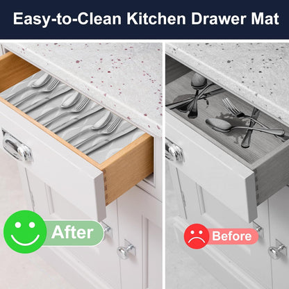 Shelf Liner, Waterproof Refragerator Liner, Drawer Liners for Kitchen Cabinet, Bathroom Sink Mat No Slip Cupboard Mats Non Adhesive Fridge Liner EVA Place Mats Roll - Clear Wave 17.5"×197"