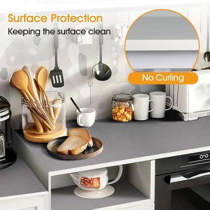 Shelf and Drawer Liner for Kitchen Cabinets Non-Adhesive, Strong Grip Non-Slip Thickened Cabinet Liners for Shelves, Waterproof Mats for Dresser Cupboard, Pure Gray, 17 in x 20 Feet