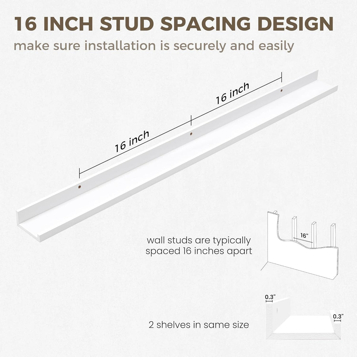 Axeman 48 Inch White Floating Shelves for Wall | Picture Ledge Shelf Set of 2 | Rustic Picture Shelf for Wall with Ledge | Floating Shelves with Lip | Photo Ledge Shelves for Books Album Records