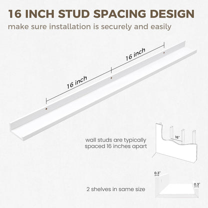 Axeman 48 Inch White Floating Shelves for Wall | Picture Ledge Shelf Set of 2 | Rustic Picture Shelf for Wall with Ledge | Floating Shelves with Lip | Photo Ledge Shelves for Books Album Records