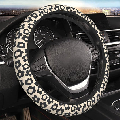 Flowers Vintage Groovy Steering Wheel Cover Universal 15 Inch Cute Car Accessories Protector for Women Men