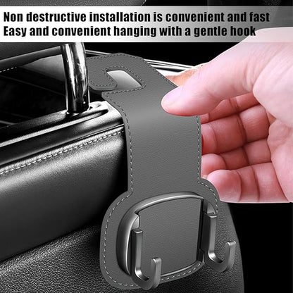 Car Headrest Hooks, 2PCS Foldable Double Vehicle Back Seat Organizer Hanging Holder for Purse Coat Umbrella, Automotive Interior Seatback Storage Hanger Accessories, Universal Fit (Gray)