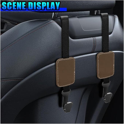2PCS Car Seat Headrest Hooks, Stylish Suede Automotive Backseat Storage Hanger, Universal Vehicle Interior Seat Organizer Accessories for Purse, Handbag, Umbrella, Grocery (Brown)