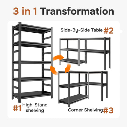 88" H Garage Shelving 5 Tier Storage Shelves Heavy Duty 3800LBS Adjustable Shelf Unit Metal Garage Shelving for Warehouse Industrial Basement, 88" H x 47" W x 24" D, Black