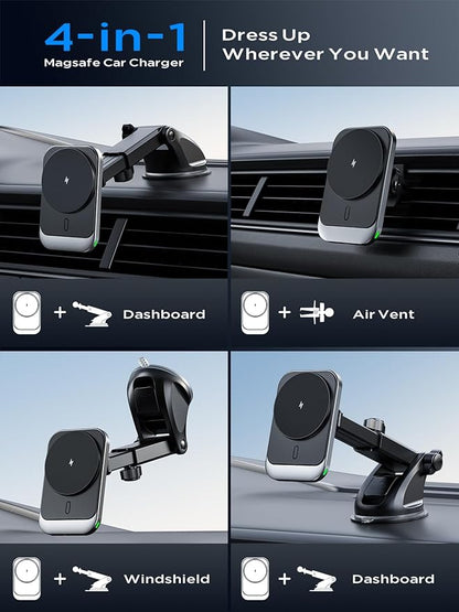 Hinyx for MagSafe Car Mount Charger, 15W Magnetic Wireless Car Charger Vent Dash Charging Phone Holder Mount for iPhone 15 14 13 12 11 Pro Max Plus Mini Xr Xs, Samsung, Google, LG, etc