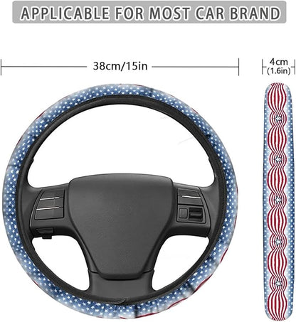 AFPANQZ Automotive Steering Wheel Covers Universal Fit 14 to 15 inch, American Star Steering Wheel Protector with Cloth for Women Keep Warm Comfort Grip Sweat Absorption Neoprene