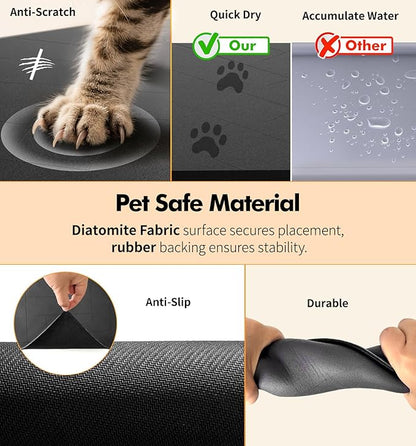 UPAWPIA Pet Food Mat Absorbent Cat Food Mat Dog Mat for Food and Water Quick Dry No Stains Dog Feeding Mat Placemat for Messy Drinkers Cat Food Mats for Indoor Cats Bowl Mats Pet Supplies 12"X20" Grey
