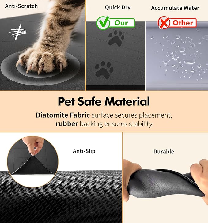 UPAWPIA Pet Food Mat Absorbent Cat Food Mat Dog Mat for Food and Water Quick Dry No Stains Dog Feeding Mat Placemat for Messy Drinkers Cat Food Mats for Indoor Cats Bowl Mats Pet Supplies 17"X28" Grey