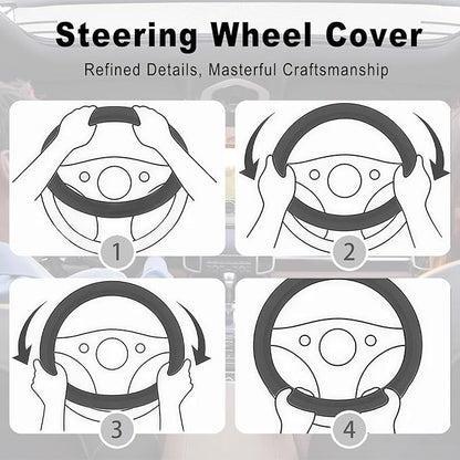 Car Steering Wheel Cover Black, Non-Slip Wear-Resistant Carbon Fiber Steering Wheel Cover, Breathable Drilled D-Type Leather Sleeve, Universal Car Interior Accessories for Most Vehicle