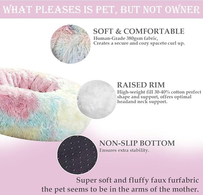 Aofast Calming Dog & Cat Bed for Extra Large Small Medium Sized Pet, Donut Washable Comfort Fluffy Warm Round Mat for Puppy Kitten, 8 Size Essentials Furniture Supplies Indoor