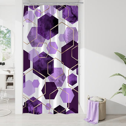 Litabel Modern Small Stall Shower Curtain for Bathroom, Purple Geometric Art Decor Waterproof Bath Curtain, Abstract Fabric Shower Curtain Sets for Home Decor, 36" W x 72" L Inch