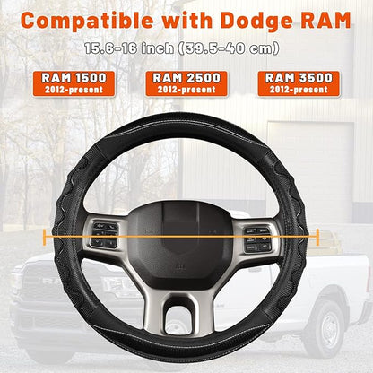 GIANT PANDA Steering Wheel Cover for Dodge Ram 1500 - Car Steering Wheel Covers for Dodge Ram 2500 3500 15.5-16 inch - Black