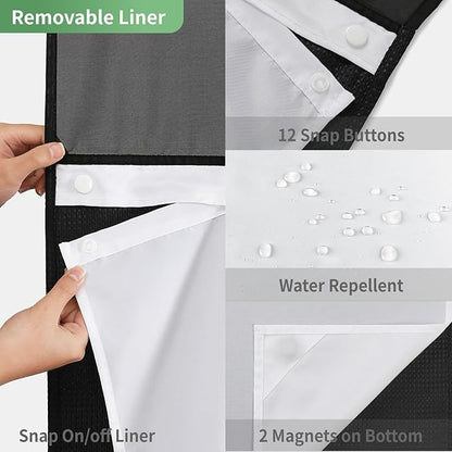 eachope Extra Long No Hook Shower Curtain with Snap-in Fabric Liner Set,Black Waffle Weave Shower Curtains for Bathroom,Hotel Luxury Decor Bathroom Curtain Set,Waterproof & Washable,71Wx86H
