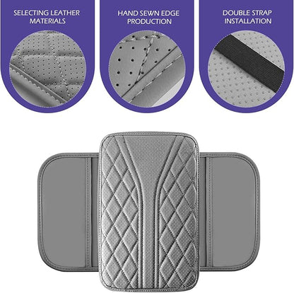 Car Center Console Cover, Leather Center Armrest Cover with Storage Bags, Automotive Heightening Console Protection Pad, Universal for Cars, Trucks, SUVs (Grey)
