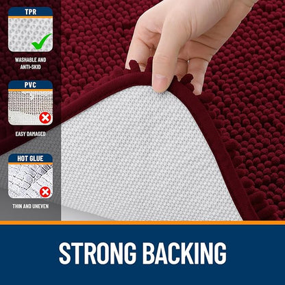 OLANLY Bathroom Rugs 47x24, Extra Soft Absorbent Chenille Bath Rugs, Rubber Backing Quick Dry, Machine Washable Bath Mats for Bathroom Floor, Tub and Shower, Home Decor Accessories, Burgundy