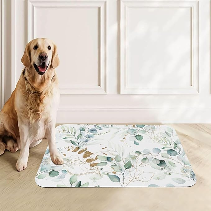 Plants Flowers Dog Food Mat Absorbent Bowl Mats No Stains Quick Dry Waterproof Pet Cat Placemats for Food and Water, 30x45cm