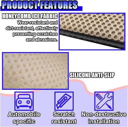 Car Center Console Cover, Cooling Auto Armrest Cushion Pad with 2 Storage Bags, Breathable Elbow Pillow Middle Console Protector, Universal Vehicle Interior Accessories (Beige)