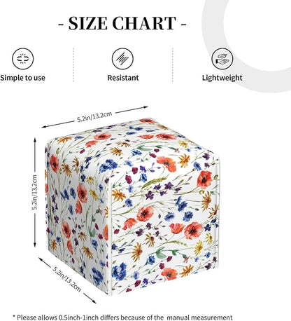PVC Tissue Box Cover Holder,Watercolor Flower Square Decorative Organizer,5.2"X5.2"X5.2" Tissue Case for Bathroom,Tabletop,Car,Office