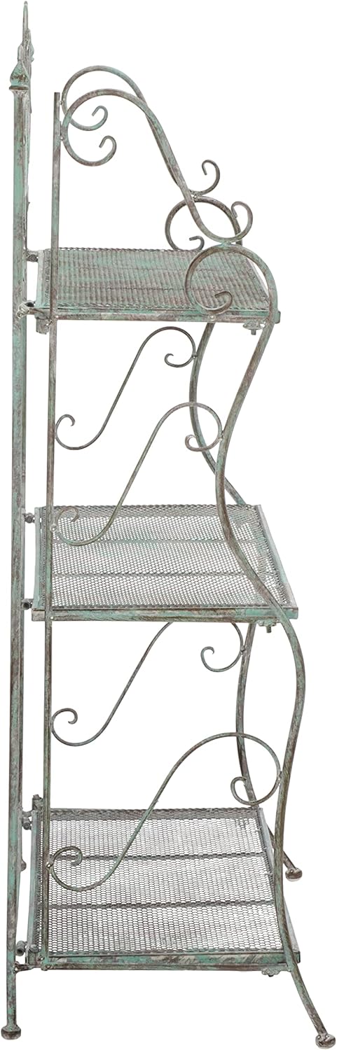 SAFAVIEH Outdoor Collection Torus Victorian Antique Dark Green Wrought Iron 3-Tier Shelf