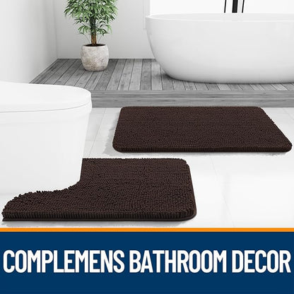 OLANLY Bathroom Rugs 47x32, Extra Soft Absorbent Chenille Bath Rugs, Rubber Backing Quick Dry, Machine Washable Bath Mats for Bathroom Floor, Tub and Shower, Home Decor Accessories, Brown