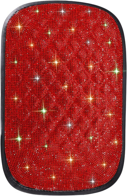 SAVORI Bling Car Armrest Cover Diamond Rhinestone Auto Center Console Cover Protector Arm Rest Cushion Pads Universal Bling Car Accessories for Women Girl Cute Vehicle Interior Decor (Red)