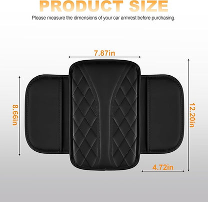 Car Center Console Cover Fit for Jeep Gladiator - Leather Armrest Covers with 2 Storage Pockets(Black)