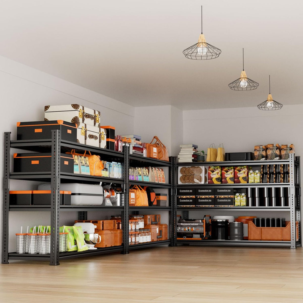 Storage Shelves Heavy Duty, 48"L x 18"W x 60"H Garage Wire Shelving Unit Loads 2640LBS, 4-tier Adjustable Metal Industrial Utility Shelf Rack for Kitchen, Laundry Room, Pantry, Warehouse, Basement