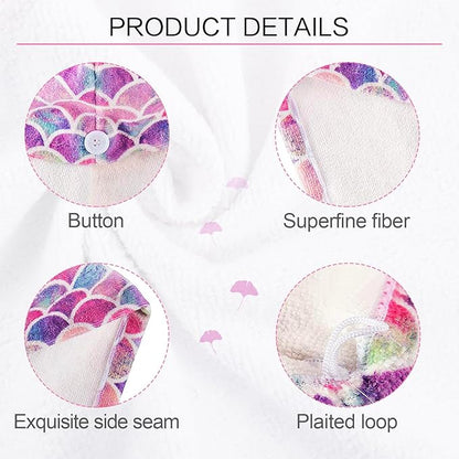 MADHOLLY Microfiber Hair Towel for Kids Gift - Soft Super Absorbent Rapid Drying Hair Towel Wrap Turban for Girls Women with Button, Anti-Frizz for Thicker Curly Long Hair, 2Pack