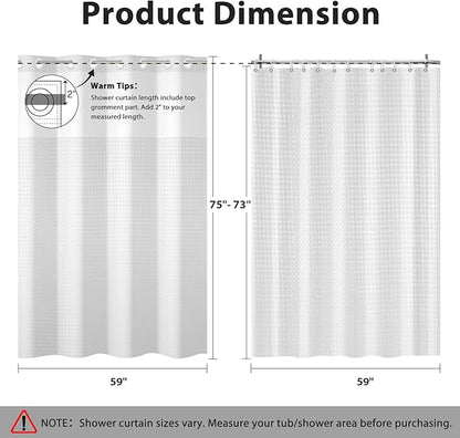 GICDSU No Hook Shower Curtain with Snap in Liner, Waffle Shower Curtain Set for Bathroom, Hotel Style with Semi-Sheer Top Window, Waterproof & Washable, White, 59" W x 75" L