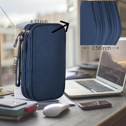 Portable Waterproof Double Layers All-in-One Storage Bag, Travel Cord Organizer，Electronics Accessories Organizer Pouch Bag for Accessories,Charger, USB Cable, Gadget (navy blue)
