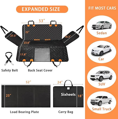 Sixheels Dog Car Seat Cover Back Seats Protector, Backseat Extender Hard Bottom Rear Seat Pet Cover for Dogs, Waterproof Carseat Covers Dog Hammock Travel Accessories for Car,SUV,Truck
