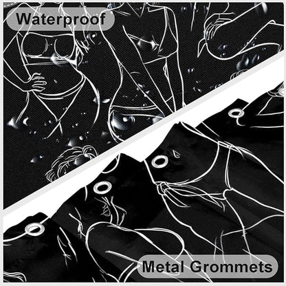mutakin Black and White Abstract Shower Curtain Women Minimalist Line Art Shower Curtains for Bathroom Waterproof Fabric Bath Curtain Decor with Hooks