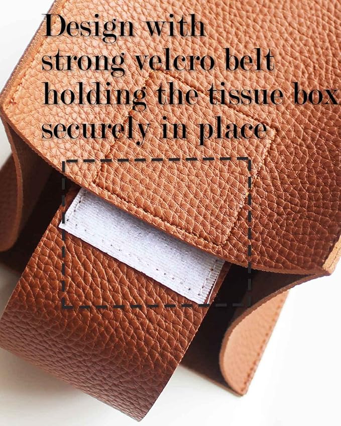 Tissue Box Cover Rectangular Leather – with Bottom Belt [JESMINI, Camel] Modern PU Leather Rectangle Tissue Holder Decorative for Bathroom Vanity Countertop/Night Stands/Office Desk