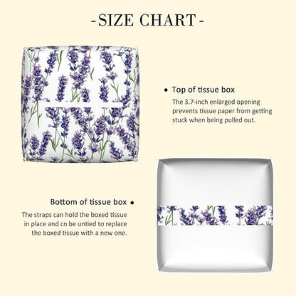 POIUBLE Leather Tissue Box Holder Lavender Flowers Tissue Box Cover Square Waterproof Tissue Holder Organizer Modern Napkin Holder for Bedroom Dresser Night Stand Office Desk