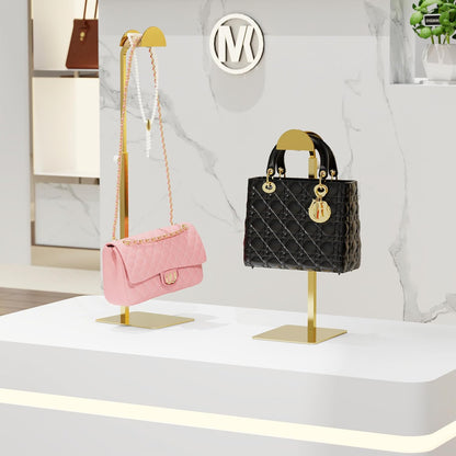 1 Pack Purse Display Stand, Purse Holder Handbag Display Stand Metallic Gold Purse Hanger Showing Bags, Purses, and Wreath, Adjustable Hook Stand for Tabletop, Closet, Desk, and Retail Use