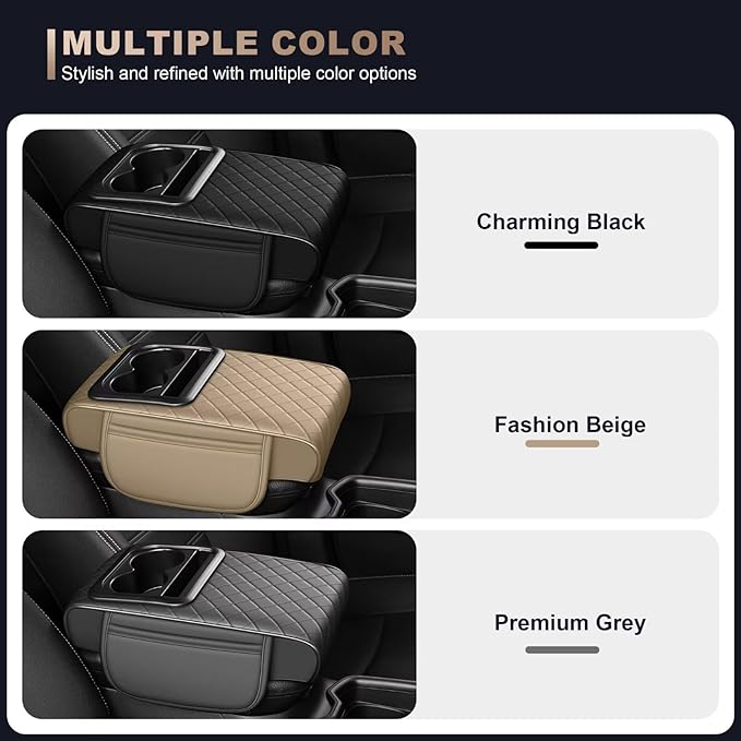 Center Console Cover Fit for Corolla Faux Leather Car Armrest Cushion with Storage Bags, Cup Holder ＆ Phone Storage Multifunctional Middle Console Cover(Beige)