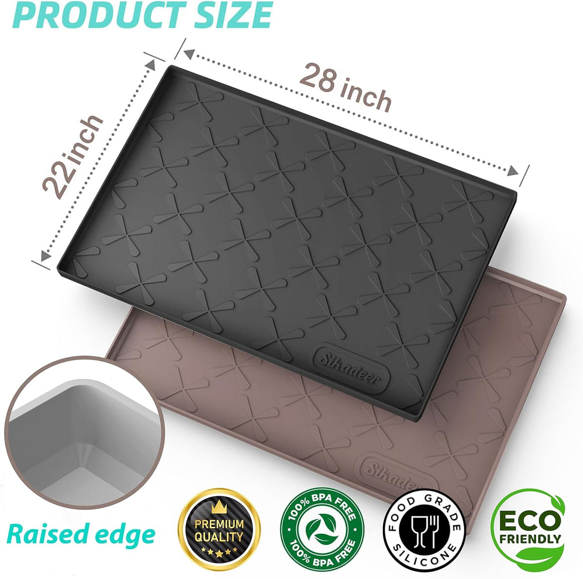 SIKADEER 28" x 22" Under Sink Mat Waterproof, Silicone Mat Kitchen Drawer Shelf and Cabinet Liner, Sink Protector for Kitchen Organizers and Storage, Boot Tray Pet Food Mats