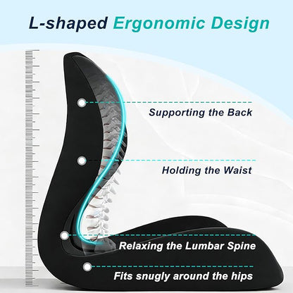 Seat Cushion for Office Chair and Car, Lumbar Support Pillow for Office Chair, Memory Foam Ergonomic Seat Cushion for Long Sitting, Back & Tailbone Pain, Sciatica - Black