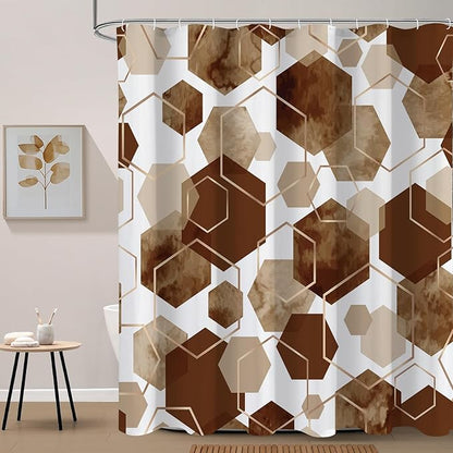 Litabel Modern Extra Long Shower Curtain for Bathroom, Brown Geometric Art Decor Waterproof Bath Curtain, Abstract Fabric Shower Curtain Sets for Home Decor, 72x84 Inch