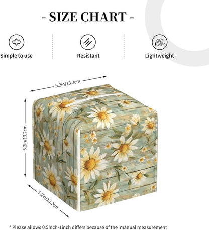 PVC Tissue Box Cover Holder,Daisy Square Decorative Organizer,5.2"X5.2"X5.2" Tissue Case for Bathroom, Tabletop, Car, Office
