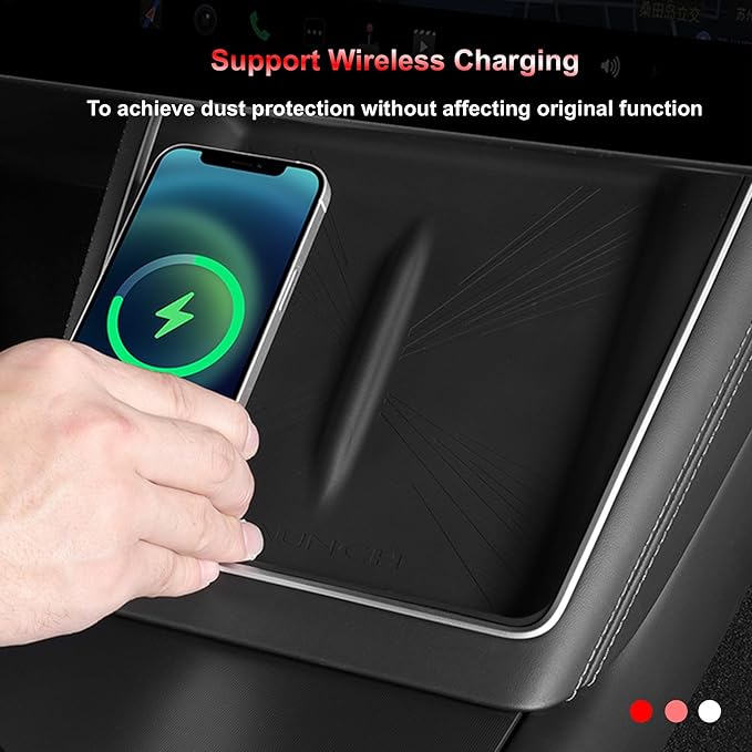 Center Console Wireless Charger Mat Compatible with Tesla Model Y Juniper 2025, Silicone Console Wireless Phone Charging Pad, Wireless Charging Protector for Model Y Accessories (Black)